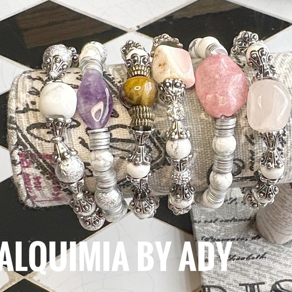 Bali silver and Howlite handmade beaded bohemian bracelet - Picture 2 of 2